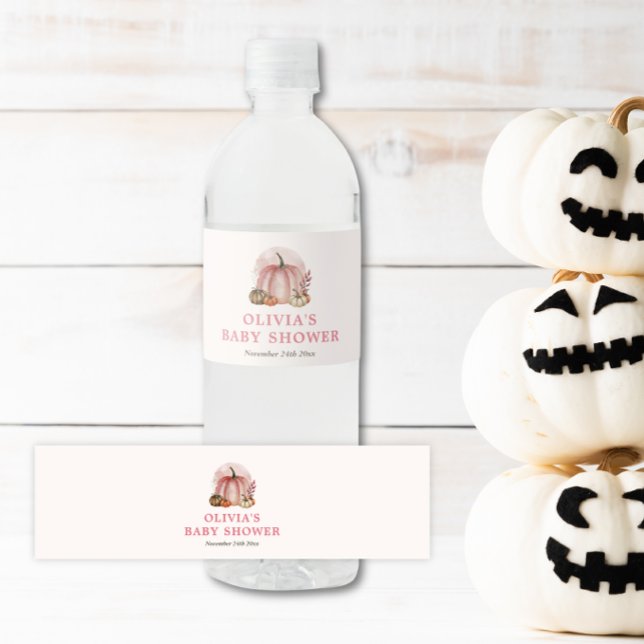 Rótulo De Garrafa De Vinho Chá de fraldas Rosa Pequeno Pumpkin Fall Girl (Criador carregado)