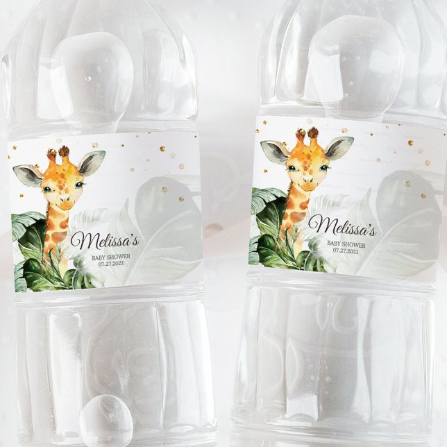 Rótulo De Garrafa De Vinho Chá de fraldas Safari Giraffe (Safari Baby Shower, Giraffe Water Bottle Label, Jungle Theme, Baby Shower Decor, Wild Adventure, Ani)