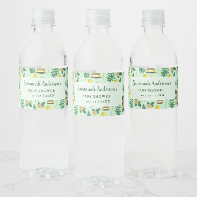 Rótulo De Garrafa De Vinho Chá de fraldas Safari Neutro de Gênero Verde da Ca (Garrafas)