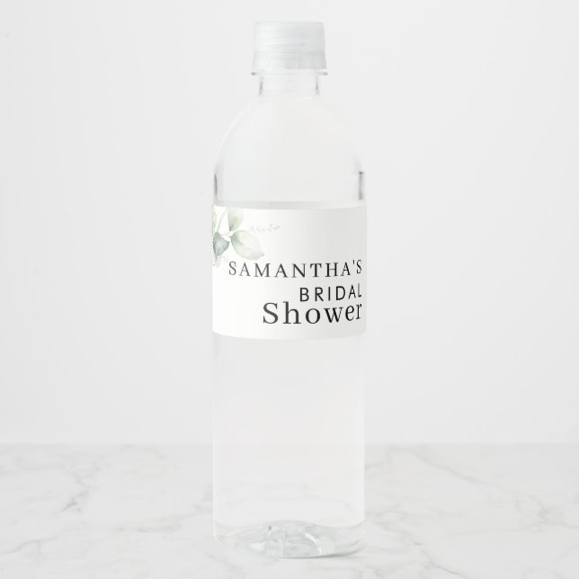 Rótulo De Garrafa De Vinho Chá de Noiva Aquarela Eucalipto (Frente)