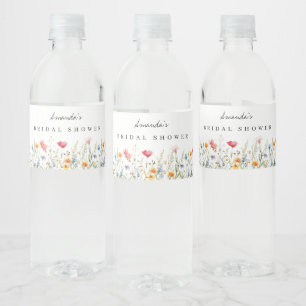 Rótulo De Garrafa De Vinho Chá de Noiva com Flores Silvestres em Aquarela