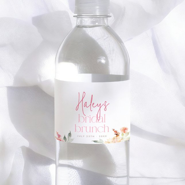 Rótulo De Garrafa De Vinho Chá de Noiva Floral Rosa Brunch (Criador carregado)