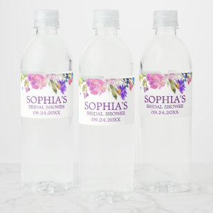 Rótulo De Garrafa De Vinho Chá de panela cor-de-rosa & azul roxo da flor da