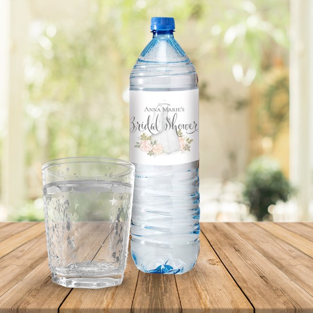 Rótulo De Garrafa De Vinho Chá de panela de Aquarela Floral Blush (Criador carregado)