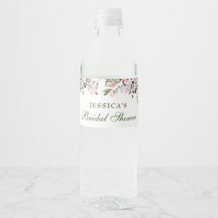 Rótulo De Garrafa De Vinho Chá de panela Elegante de Rosas Eucalyptus Blush