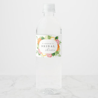 Rótulo De Garrafa De Vinho Chá de panela Verde Coral Floral de Aquarela