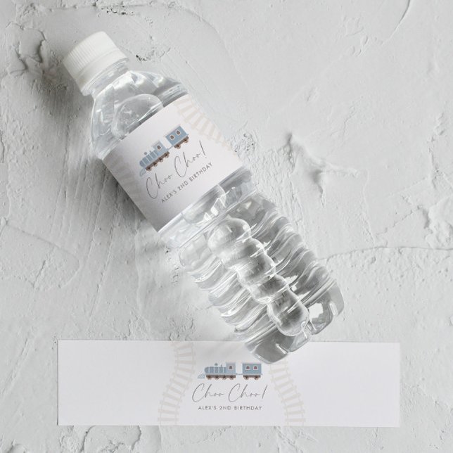 Rótulo De Garrafa De Vinho Choo Choo Train Boys Festa de aniversário Azul (Criador carregado)