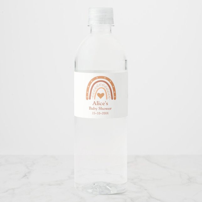 Rótulo De Garrafa De Vinho Chuva de arco-íris boho em terracota para Baby Sho (Frente)