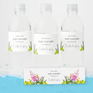 Rótulo De Garrafa De Vinho Chuva de Bebê com Letra de Flor Silvestre Brilhant