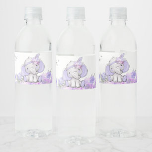 Rótulo De Garrafa De Vinho Chuva de Bebê Elefante Roxo Boho Menina