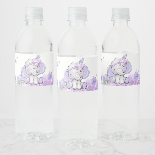 Rótulo De Garrafa De Vinho Chuva de Bebê Elefante Roxo Boho Menina (Garrafas)