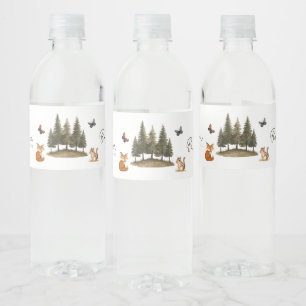 Rótulo De Garrafa De Vinho Chuva de Bebê em Aquarela com Animais da Floresta