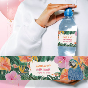 Rótulo De Garrafa De Vinho Chuva de Bebê Exótico de Papagaio Tropical na Selv