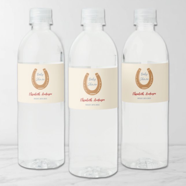 Rótulo De Garrafa De Vinho Chuva de Bebê Ferradura Ocidental Rústica (Criador carregado)