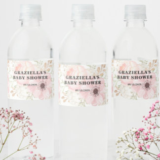 Rótulo De Garrafa De Vinho Chuva de Bebê Floral Rosa