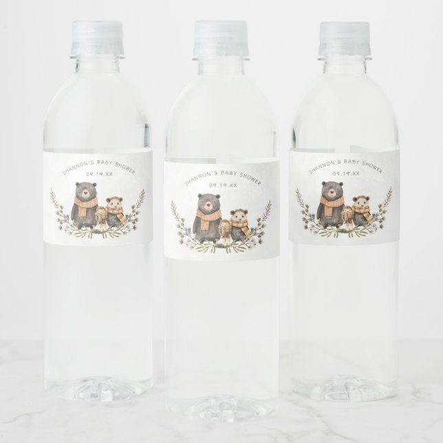Rótulo De Garrafa De Vinho Chuva de Bebê Urso na Floresta de Outono (Garrafas)