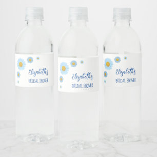 Rótulo De Garrafa De Vinho Chuva de Flores Margaridas Azuis para Noiva
