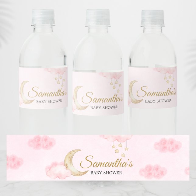Rótulo De Garrafa De Vinho Chuva de Rosa no Baby Shower da Lua  (Over the Moon Baby Shower Bottle Label
)