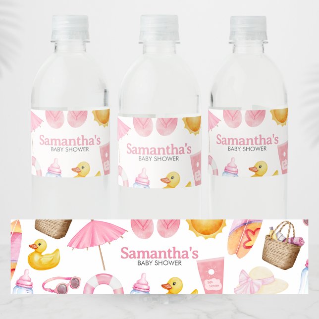 Rótulo De Garrafa De Vinho Chuva de Verão Chá de Bebê (Pink Splish Splash Baby Shower Water Bottle Label)