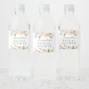 Rótulo De Garrafa De Vinho Chuveiro de Noiva Floral Rosa Elegante Personaliza