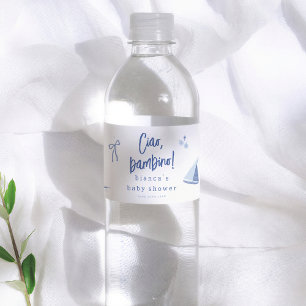 Rótulo De Garrafa De Vinho Ciao Bambino Chá de Bebê Menino Azul Italiano