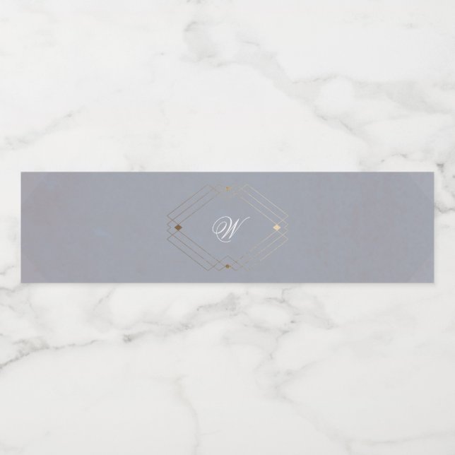 Rótulo De Garrafa De Vinho Clássico Dourado Deco Antigo Cinza Casamento Calig (Rótulo Único)