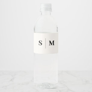 Rótulo De Garrafa De Vinho Clássico Monograma Casamento Branco Elegante