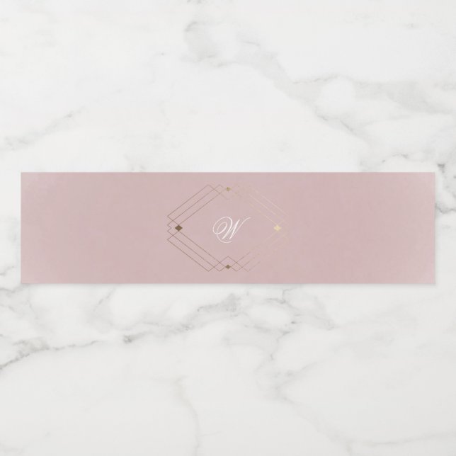 Rótulo De Garrafa De Vinho Clássico Pó de Ouro Rosa Monograma Casamento (Rótulo Único)