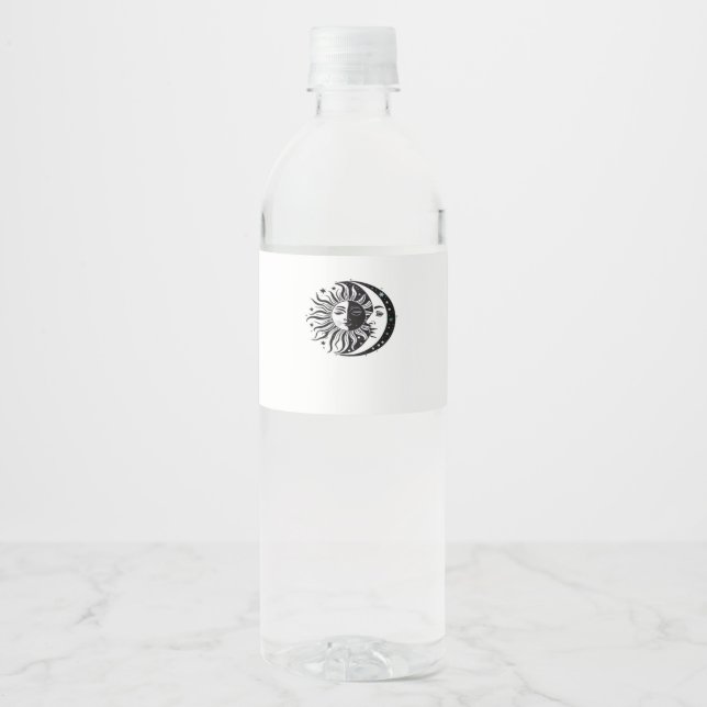 Rótulo De Garrafa De Vinho Clássico Whimsigoth Aquarela Sol Lua Witchy (Frente)