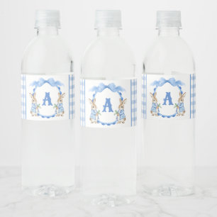 Rótulo De Garrafa De Vinho Coelho Azul Gingham Monograma Crest