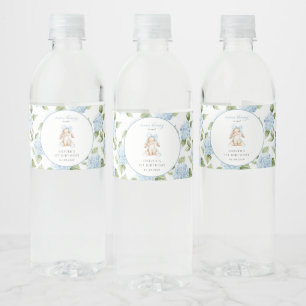 Rótulo De Garrafa De Vinho Coelho Fofo, Laço Azul, Flores Azuis, Primeiro Ani