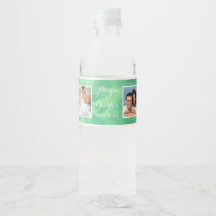 Rótulo De Garrafa De Vinho Colagem de Fotos de Casamento Neo Mint Green Water