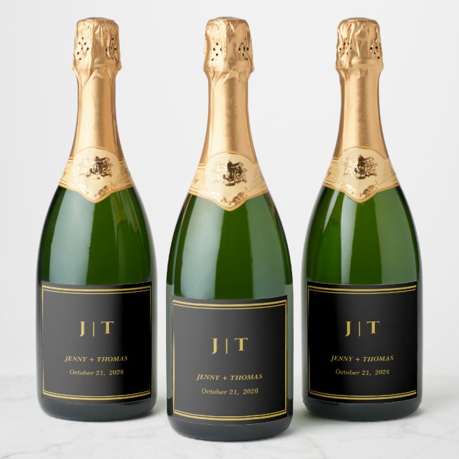 Rótulo de Garrafa de Vinho com Monograma Preto e D (Garrafas)