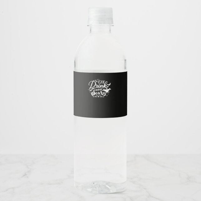 Rótulo De Garrafa De Vinho Coma, Beba E Seja Assustador Design de Halloween (Frente)