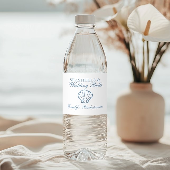 Rótulo De Garrafa De Vinho Conchas e Sininhos de Casamento Despedida de Solte (Criador carregado)