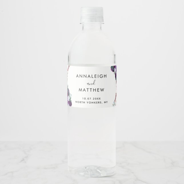 Rótulo De Garrafa De Vinho Convidados para Casamento Botânico Roxo Floral (Frente)