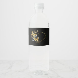 Rótulo De Garrafa De Vinho Coração com Borboletas Ouros
