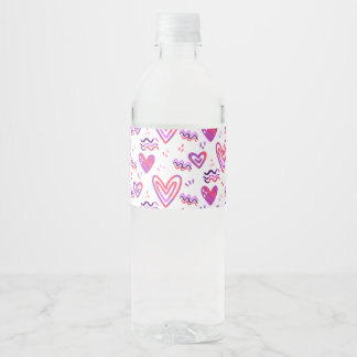 Rótulo De Garrafa De Vinho Corações Rosa Desenhados à Mão no Estilo do Dia do
