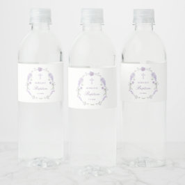 Rótulo De Garrafa De Vinho Coroa de Batismo Lilás Lavanda Floral