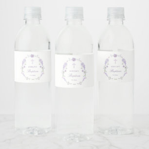 Rótulo De Garrafa De Vinho Coroa de Batismo Lilás Lavanda Floral