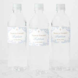 Rótulo De Garrafa De Vinho crista azul de aquarela menino Batismo