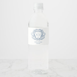 Rótulo De Garrafa De Vinho Crista de Monograma Aço Azul Rosa Divagante Casame
