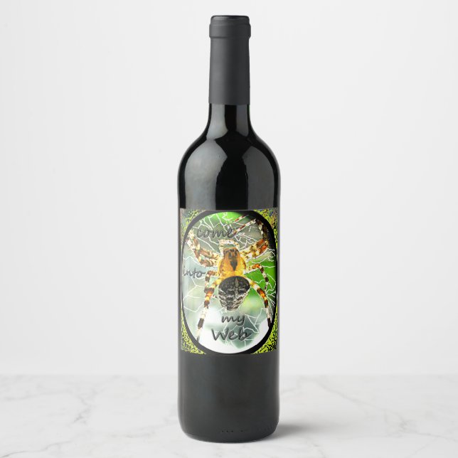 Rótulo de garrafa de vinho da teia aranha desenhad (Frente)