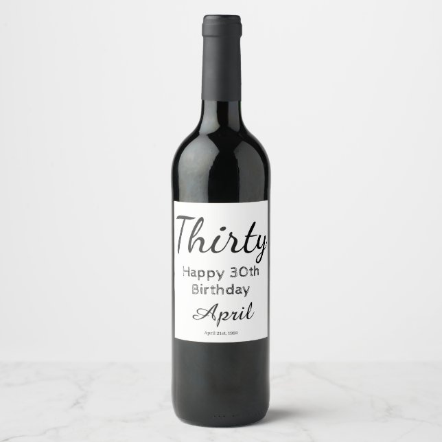 Rótulo de garrafa de vinho de aniversário de 30 an (Frente)