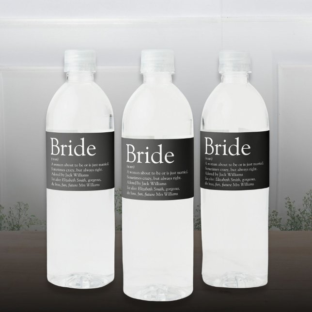 Rótulo De Garrafa De Vinho Definição de Noiva Chá de Panela Casamento (Bride Definition Bridal Shower Wedding Water Bottle Label)
