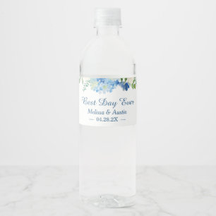 Rótulo De Garrafa De Vinho Dia floral dos Hydrangeas azuis da aguarela melhor