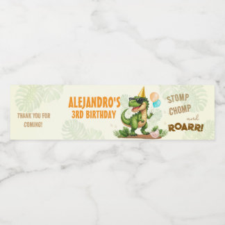 Rótulo De Garrafa De Vinho Dinosaur Birthday - Stomp Chomp Roar T-Rex Birthda