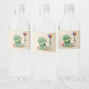 Rótulo De Garrafa De Vinho Dinossauro segurando Balões Aniversário