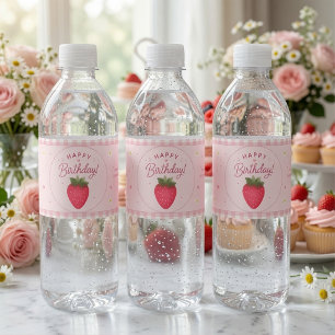 Rótulo De Garrafa De Vinho Doce de Morango Aniversário Rosa