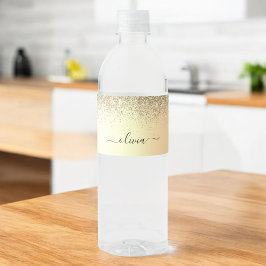 Rótulo De Garrafa De Vinho Dourada Glitter Girly Luxury Moderno Monograma Nom